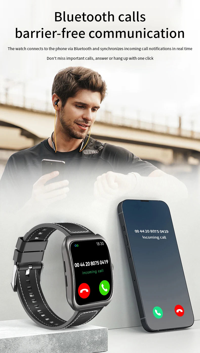 LAXASFIT Smart Watch 2.01-inch AMOLED Curved Display Bluetooth 5.4 Call Voice Assistant Fitness Sports Smartwatch Holiday gifts