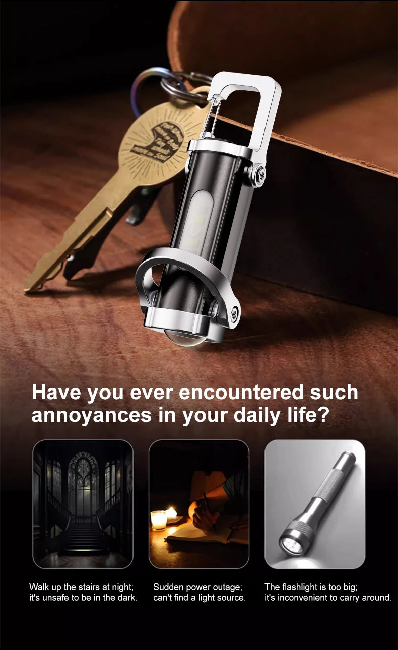 Mini Keychain Flashlight Rechargeable Pocket COB Working Light Outdoor Hook Emergency Warning Light for Camping Walking Hiking
