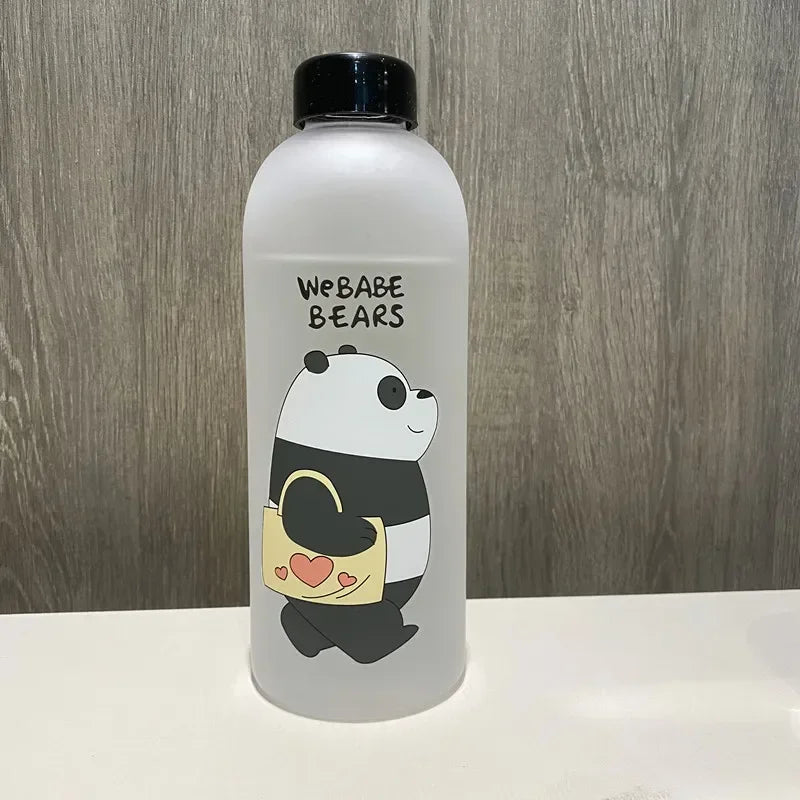 1000ml Water Bottles Cute Panda Bear Cup with Straw Transparent Cartoon Water Bottle Drinkware Frosted Leak-proof Protein Shaker