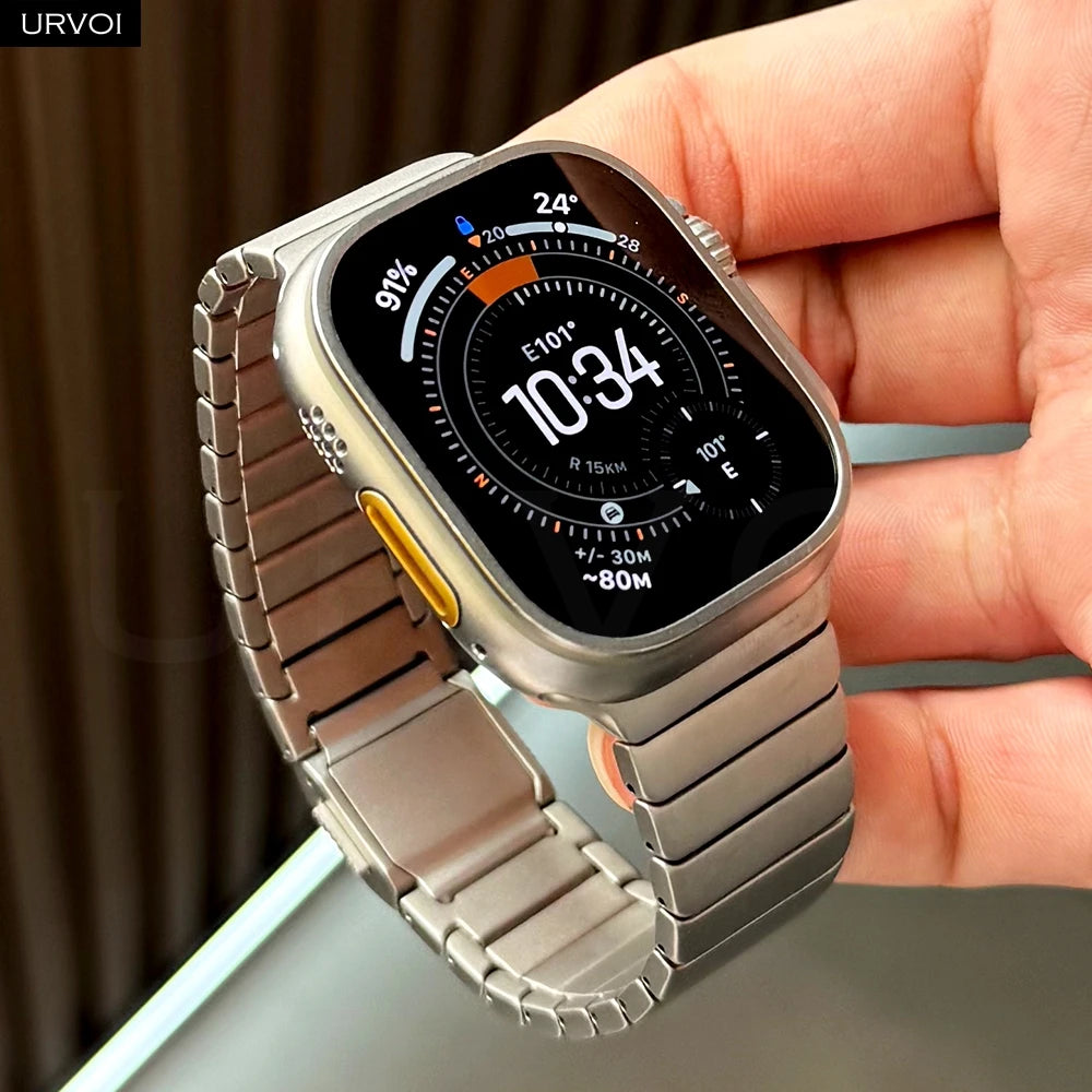 URVOI Titanium link bracelet for Apple Watch Ultra 3 2 Series 11 10 9 8 7 SE magnetic buckle strap wristband 45 49mm