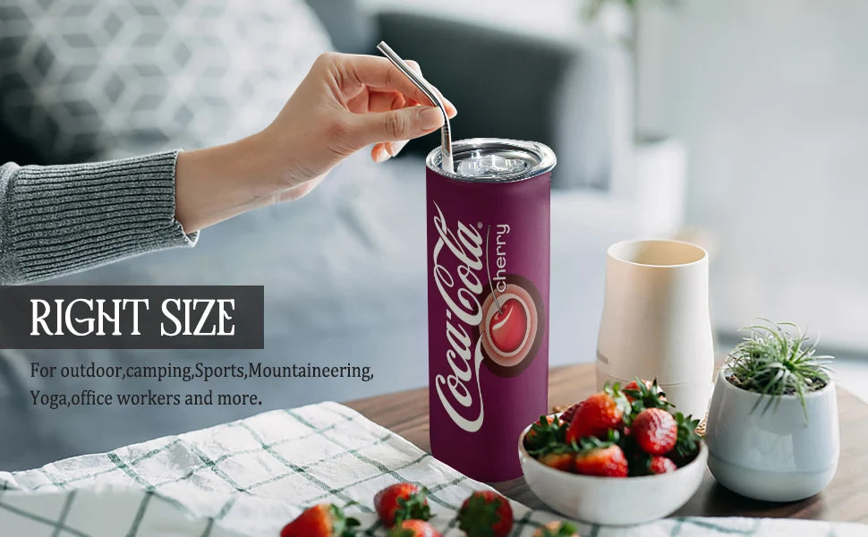 20oz Tumbler Cherry Lemon Orange juice Coke Can Vacuum cup Double Stainless Steel Water Bottle with Straw for Hot or Cold Drinks