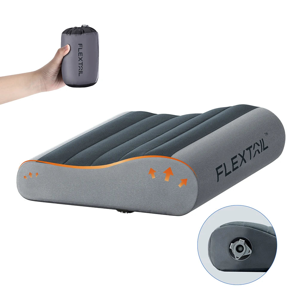 FLEXTAIL ZERO PILLOW&ZERO PILLOW SE - Camping Pillow, Inflatable Pillow with Elastic Strap, Ergonomic Design,Two Height Options