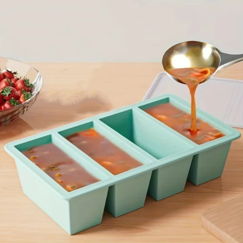 1pc Silicone Freezer Tray with Lid - Durable Kitchen Storage for Soup, Broth & Sauces - Stackable Food Prep Container