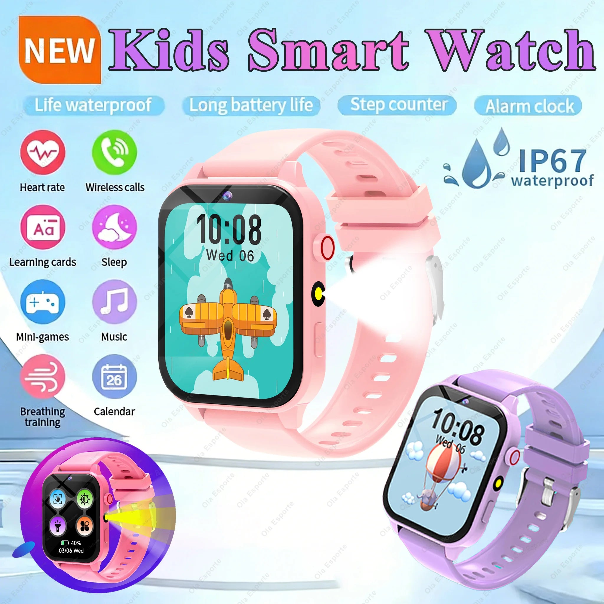 Children Games Smart Watch 2026 New Sleep Monitoring LED Flashlight Alarm Camera Step count Watch Smartwatch For Birthday gift