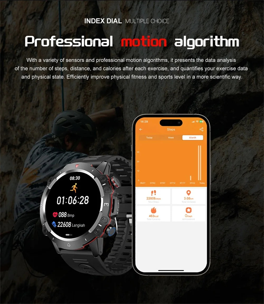 New Outdoor Sports Fitness Smart Watch Heat Rate Sleep Health Clock Waterproof Voice Assistant Alarm Clock Music Smartwatch
