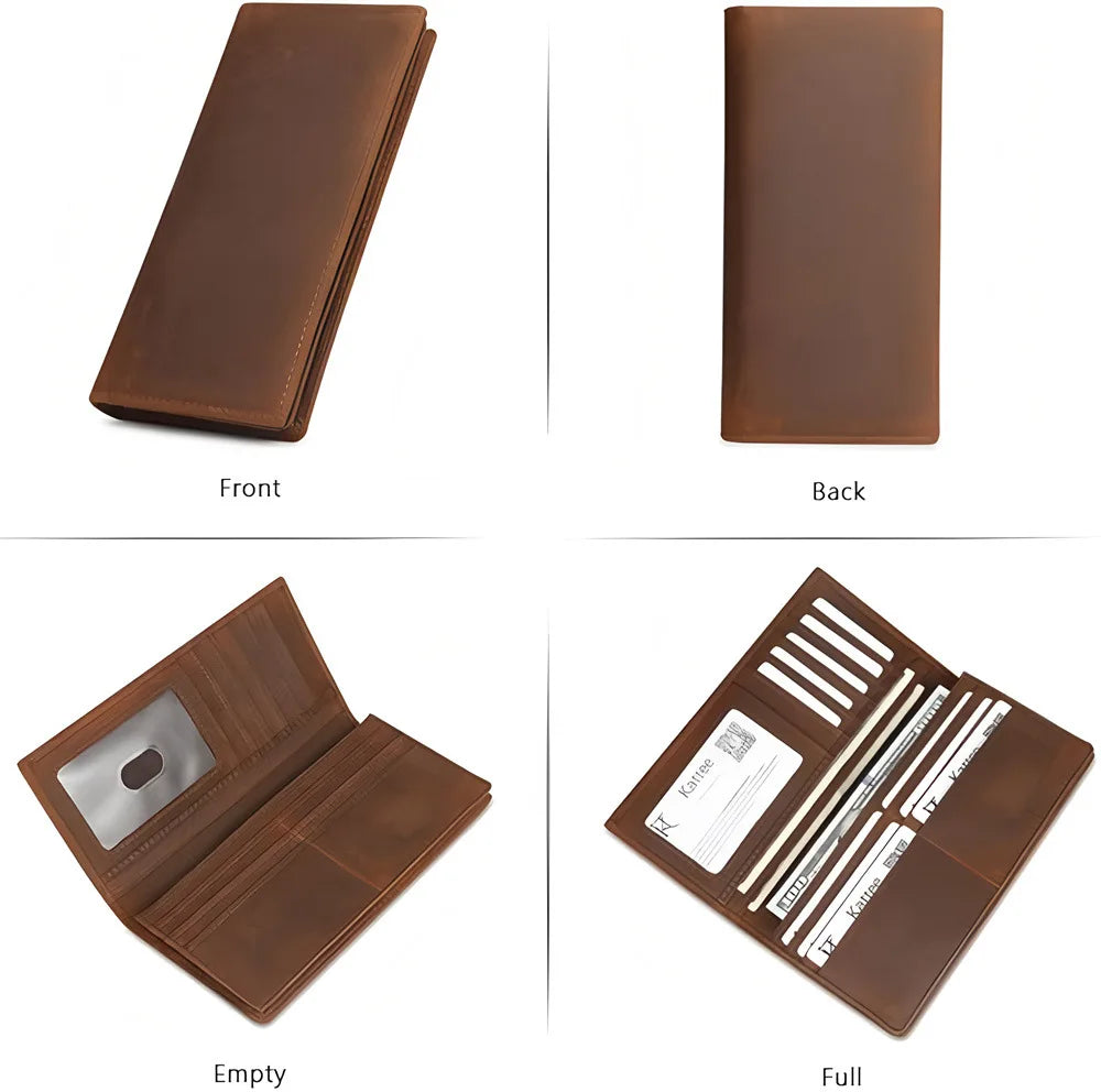 Crazy Horse Leather Men's Long Wallets Bifold Genuine Leather Pure First Layer Cowhide Retro Wallet
