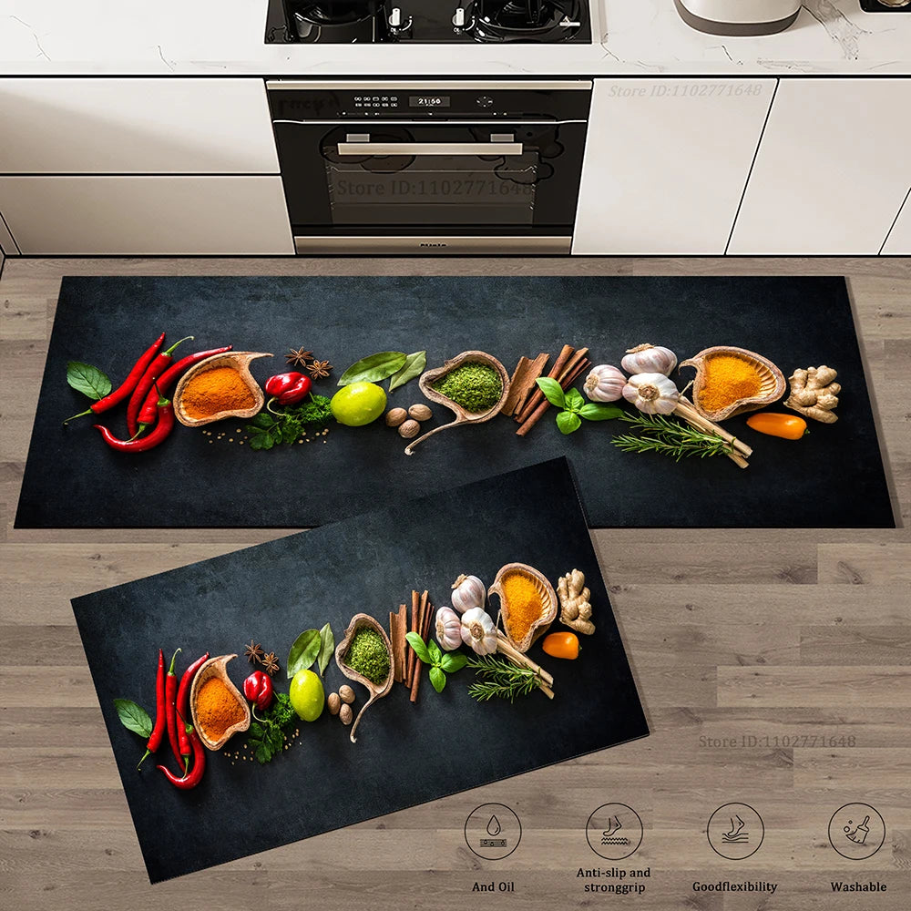 Spices Kitchen Mat Home Entrance Doormat Living Room Bedroom Balcony Floor Decor Carpet Bathroom Hallway Door Anti-Slip Foot Rug