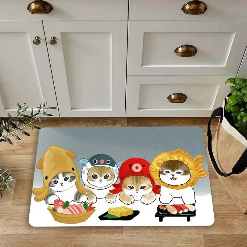 Cat Chef Kitchen Mat - Non-Slip Thick Polyester Rug for Kitchen Living Room Porch Balcony, Cute Home Decor Floor Pad