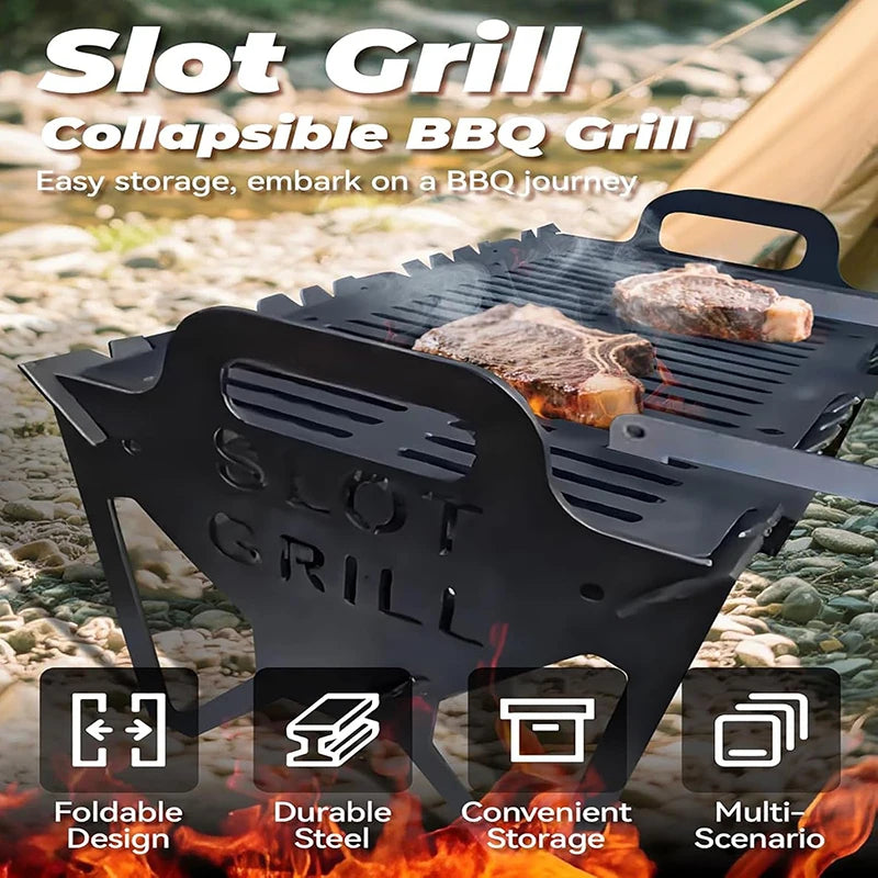 Outdoor Camping Folding Barbecue Stainless Steel Portable Charcoal Barbecue Grill Outdoor Camping Tools Durable with Handles