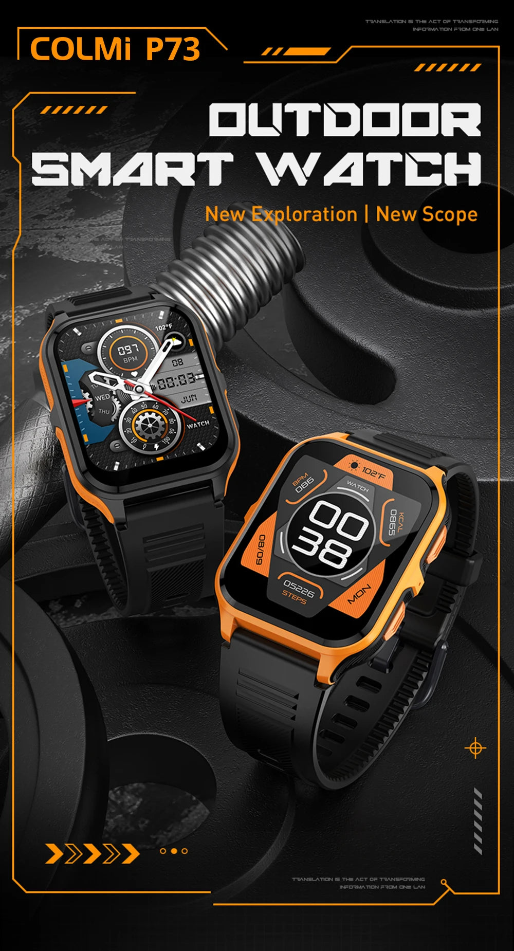 COLMI P73 1.9" Outdoor Military Smart Watch Men Bluetooth Call Smartwatch For Xiaomi Android IOS, IP68 Waterproof Fitness Watch
