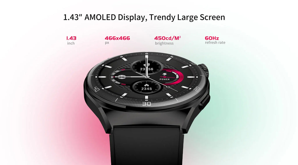 Aurafit Smartwatch NEXA 2/AM05 Bluetooth Chamada, Tela AMOLED 1.43", IP68, Monitor Cardíaco e SpO2, Bateria 300mAh metal de luxo
