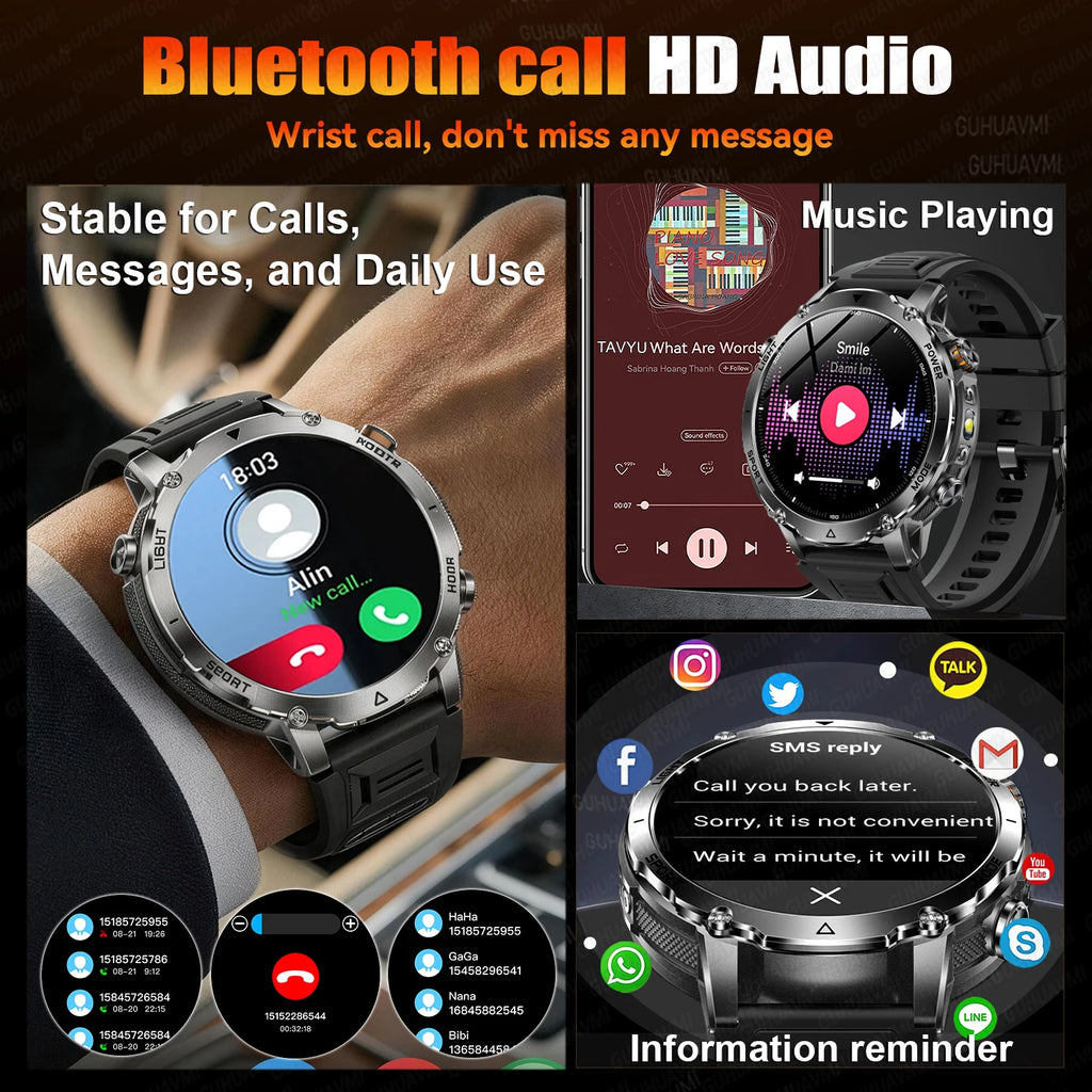 2026New 1.7 inches TANK SmartWatch Military Grade Durability 1400mah Battery HD Call 10ATM Waterproof Flashlight Sport Watch Men