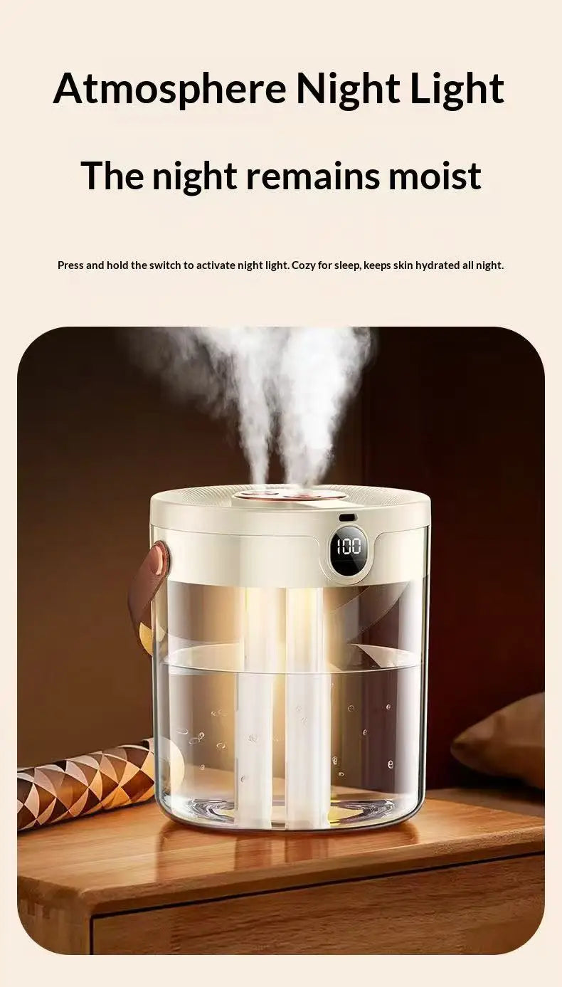 Portable Ultrasonic Humidifier 3 Spray Nozzles Digital Screen Night Light Large Water Tank Silent Aroma Diffuser for Home Use