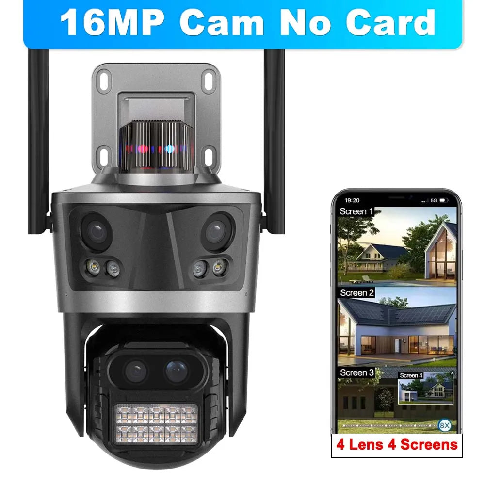 8K 16MP WiFi IP Camera 8X Zoom Four Lens Outdoor PTZ Security Camera Auto Tracking Smart Security Protection CCTV Video Camera