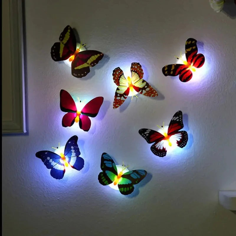 5PCS Hot Butterfly Night Light Creative Funny Colorful Glowing Butterfly Light Stickable Diy LED House Decorative Wall Lights