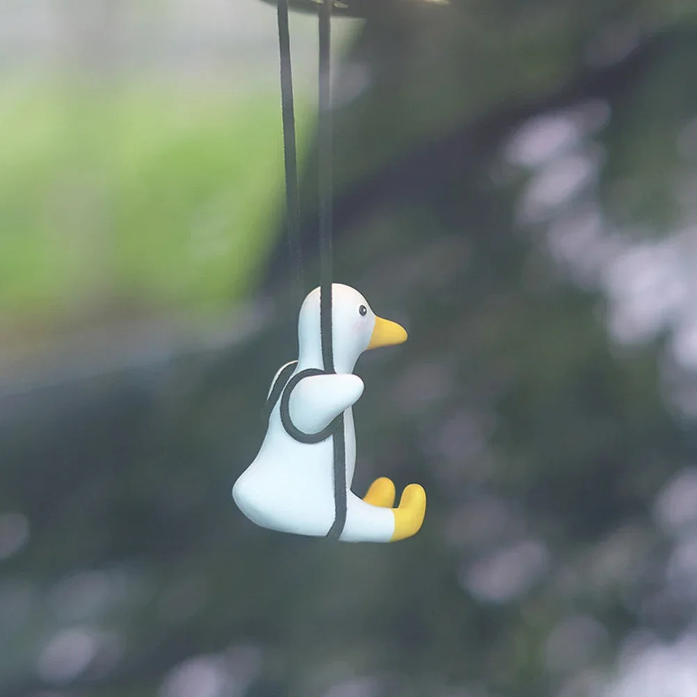 Gypsum Cool White Swing Duck with Sunglasses Automoblie Decor Car Rearview Mirror Ornaments Creative Duck Auto Decoration