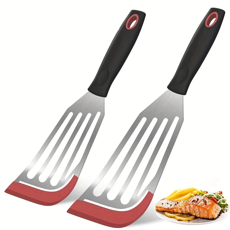 Stainless steel silicone spatula, high temperature resistant frying fish cooking spatula flipper kitchen household steak spatula