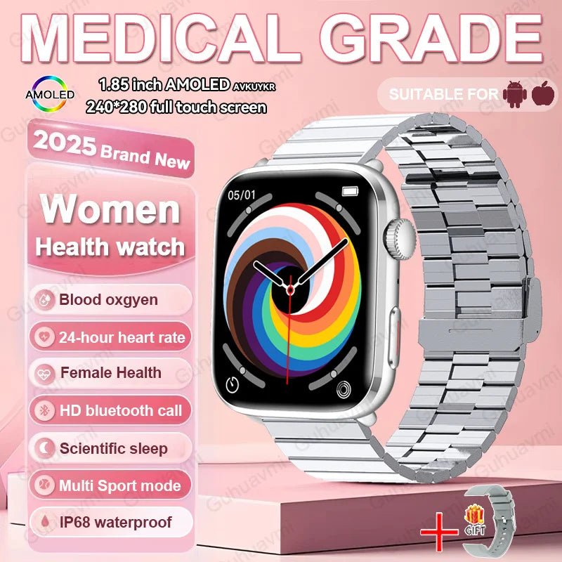2026 Smart Watch 24/7 Women Health Full Touch Screen BT Call Waterproof Watch Sports Fitness Tracker Health Smartwatch Lady Gift
