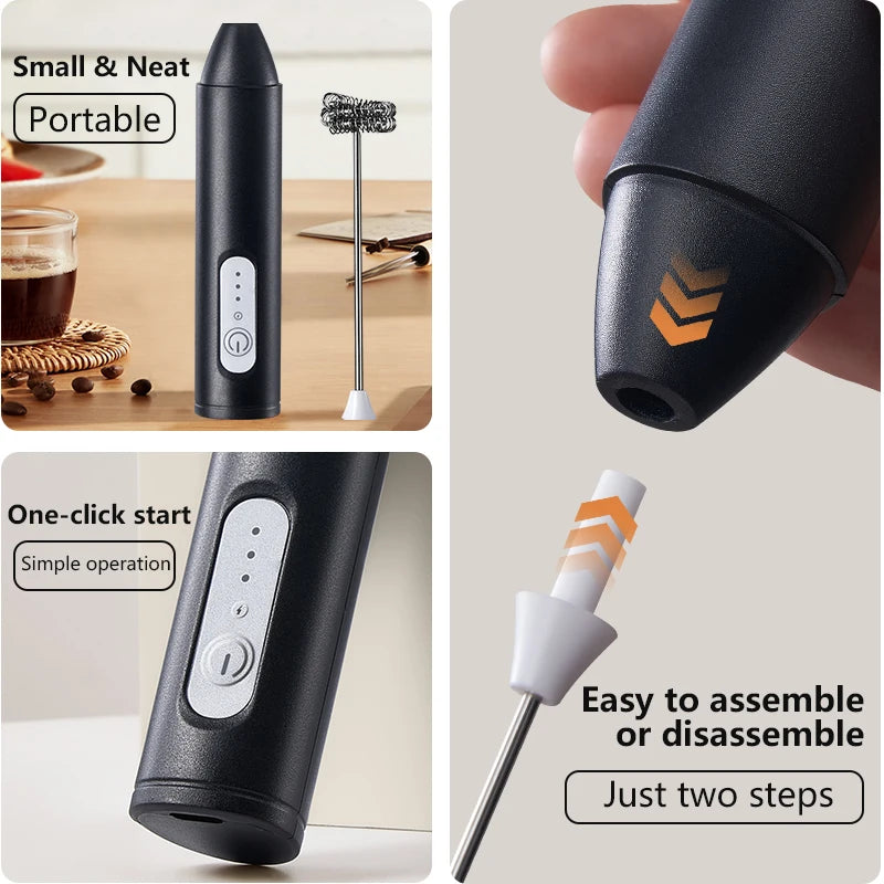 UPGRADED Electric Coffee Frother/MILK Whisk+Egg Beater MINI Food Blender USB Rechargeable Handheld Three Speeds Espresso Tools
