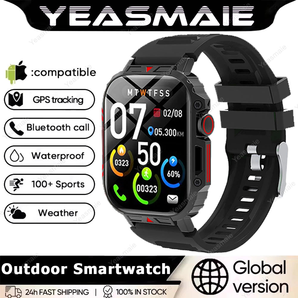 2025 New Rugged Military Sports Smart Watch 1.95 inch 300mAH Bluetooth Fitness Tracker reloj hombre Smarthwhatch For Android IOS