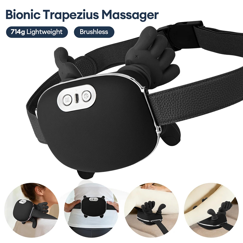 Black 4D Bionic Finger Neck Shoulder Massager Trapezius Neck Cervical Kneading Massage Shawl Brushless Motor Neck masajeador