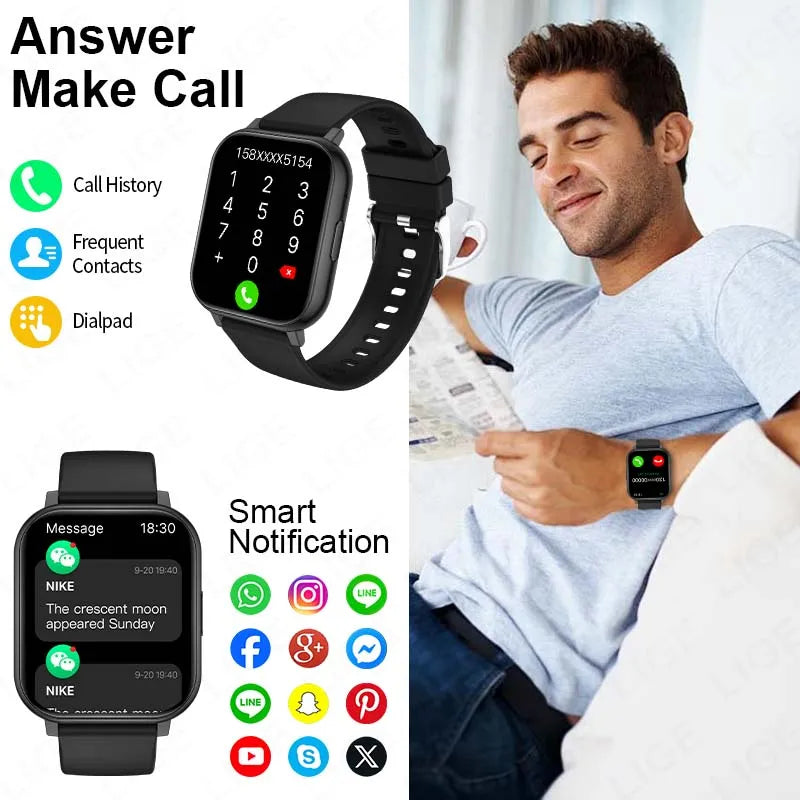 LIGE New 1.83"HD Screen Smart Watch Bluetooth Call Heart Rate Sleep Monitor Sports Tracker Waterproof Smartwatch For Android ios