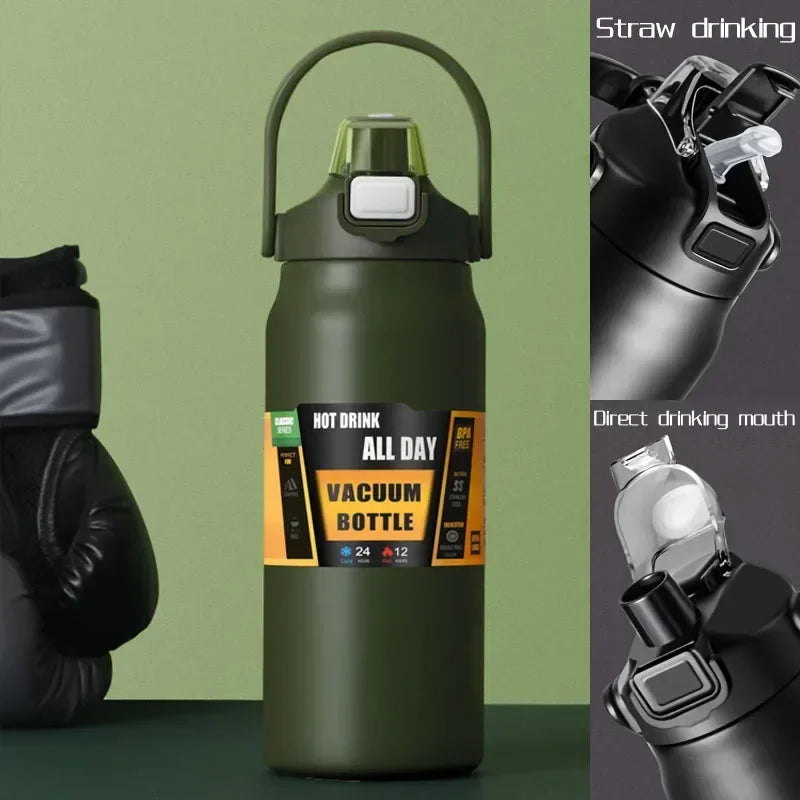 Thermos Vacuum Stainless Cup Thermal Cold Hot Insulated Stainless Steel Water Bottle with Straw Water Bottles