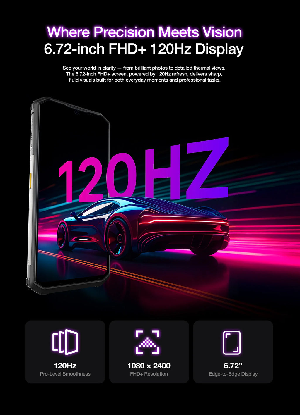 AGM G3 5G Rugged Phone 24GB(12+12) 512GB Wireless Charging 10000mAh Phone 6.72" 120Hz Dimensity 7300 Android15 Camping light