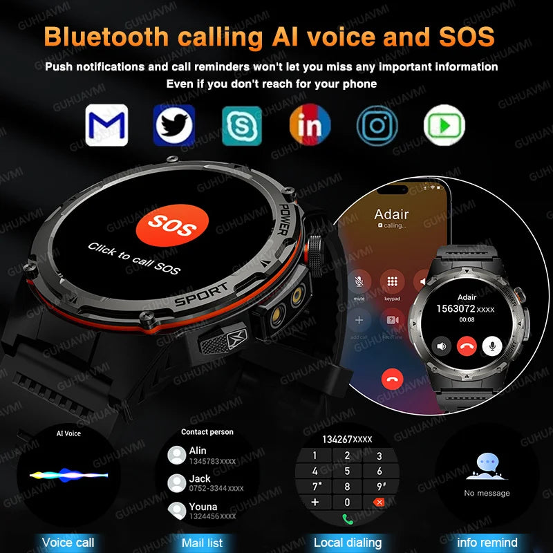 T-Rex 3 GPS Sports Waterproof Smart Watch Men 3ATM waterproof 500mAh Battery NFC Call 2026 New Military Smartwatch UV+Infrared