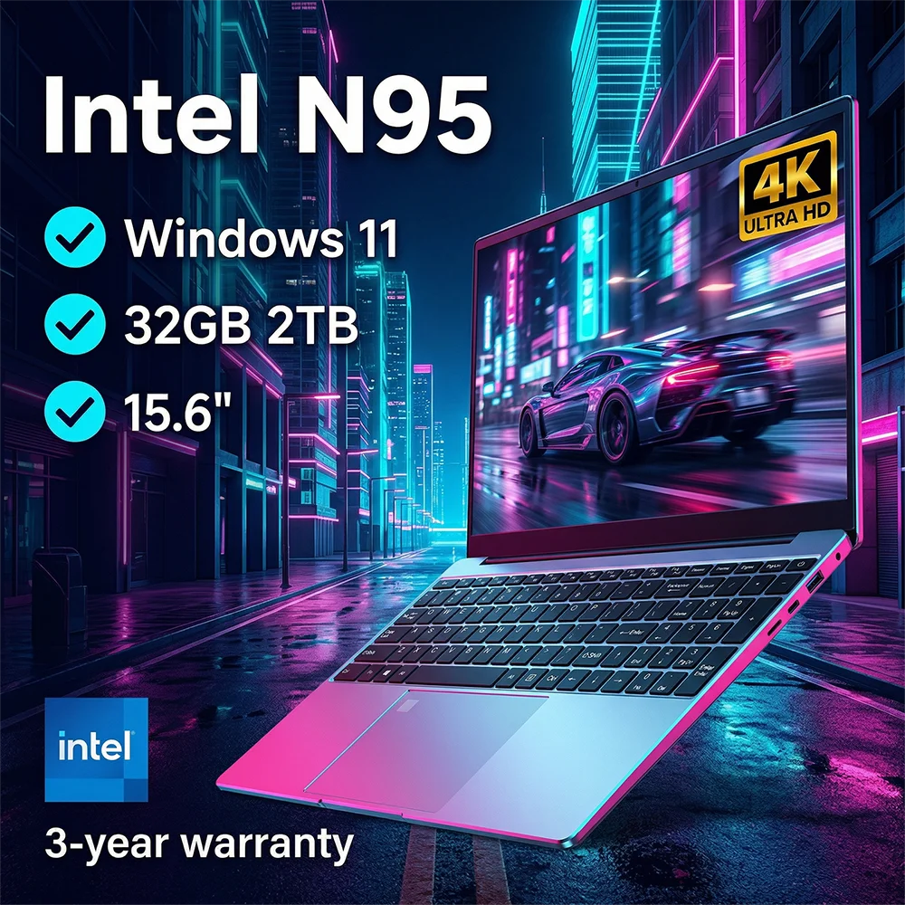 NEW Portable Laptop 15.6Inch Intel N95 32GB 2TB Windows11 Office 1080P HD Fingerprint Unlock Gaming Notebook Computer PC