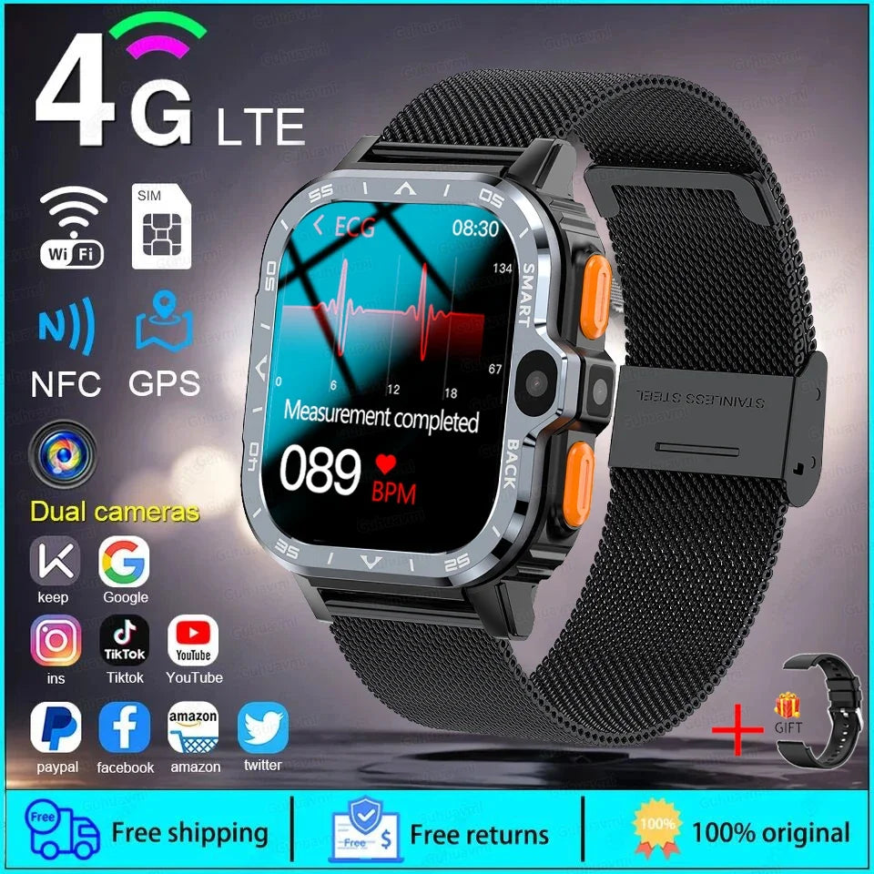 4G/5G SIM Card Wifi Smart Watch 64GB Large Memory APP Download 200W+800W HD Dual Camera Video Call Global Version Smartwatch Men