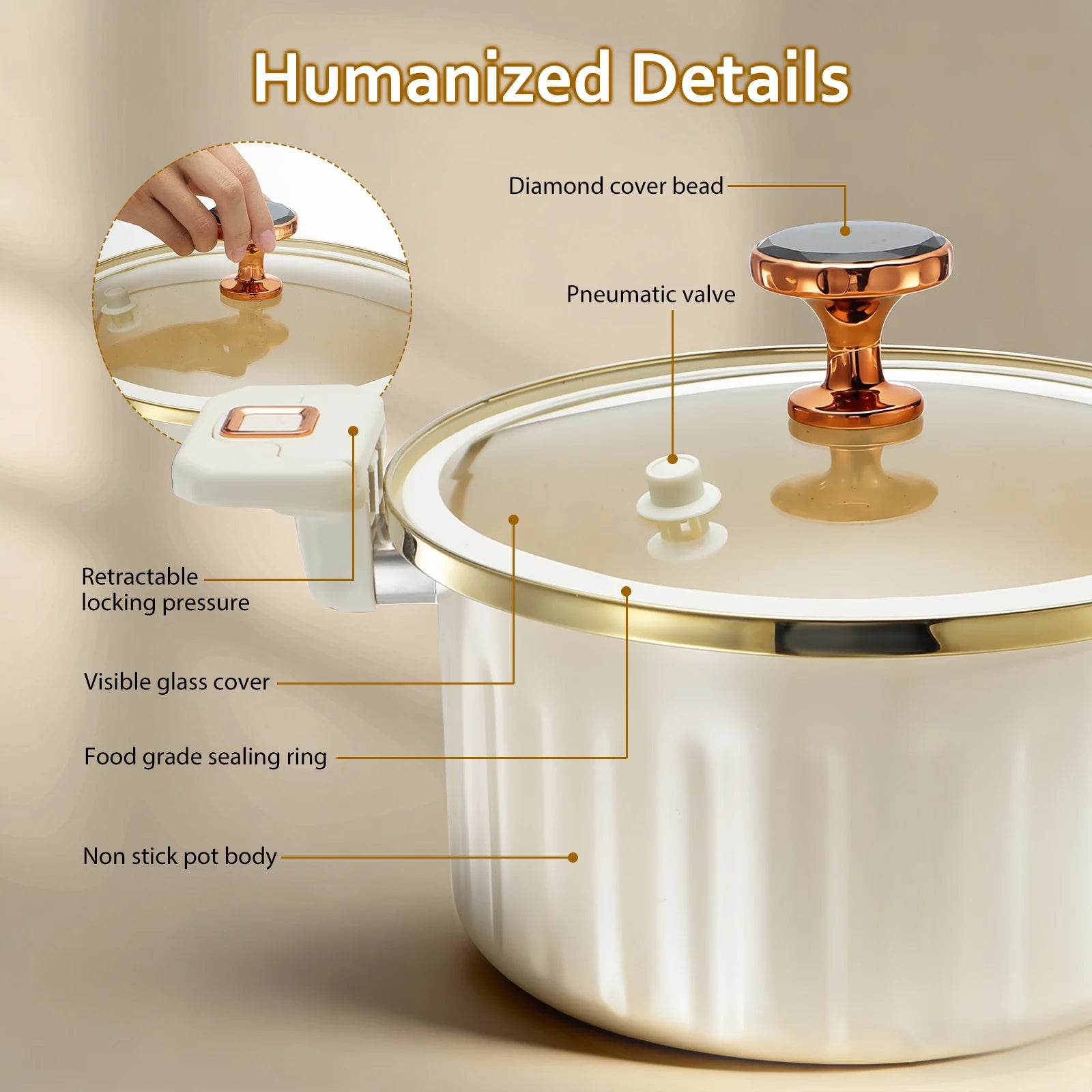 7L Enamel Casserole Pot with Glass Lid, Micro Pressure Cooking Pot with Locking Handles, Nonstick Stockpot for Soup, Stew, Pasta, Gas & Induction Hob