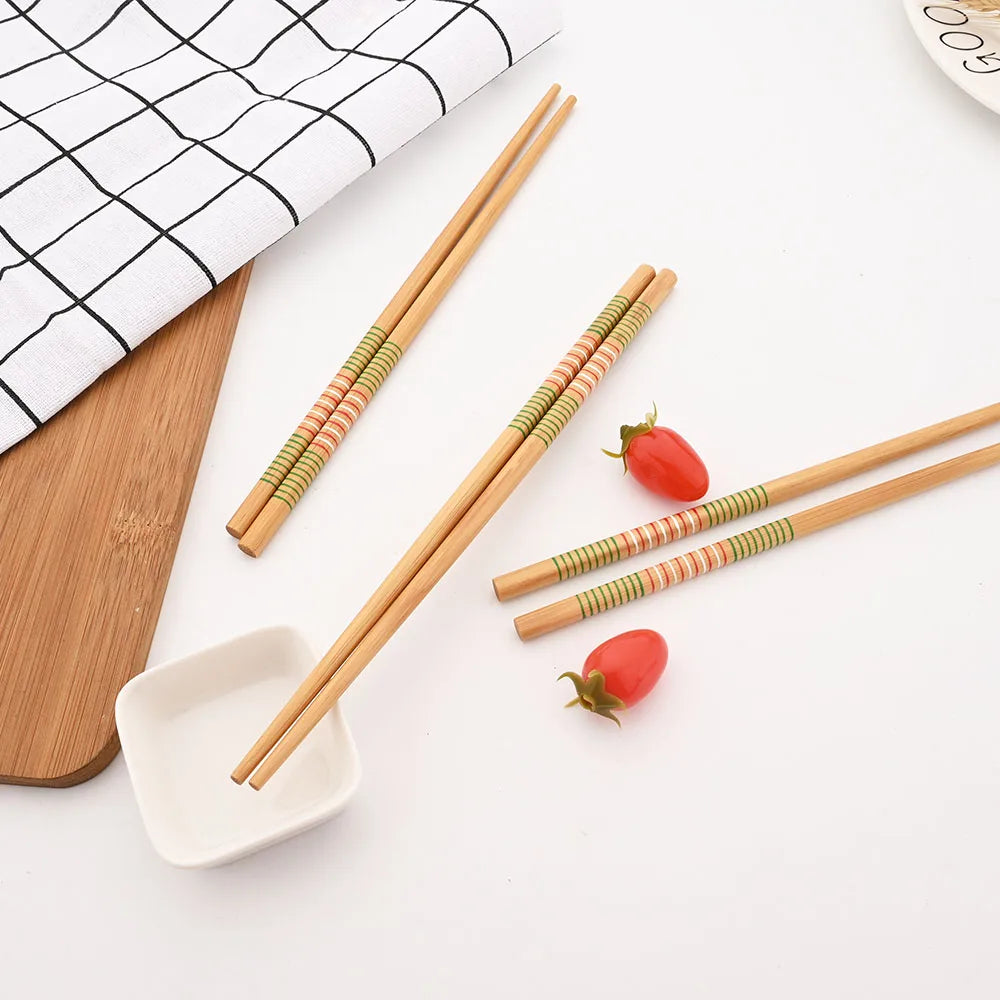 Reusable 5Pairs Tableware Handmade Bamboo Japanese Natural Wood Chopsticks Sushi Food Cat Flower Multi Color Wooden Chop Sticks