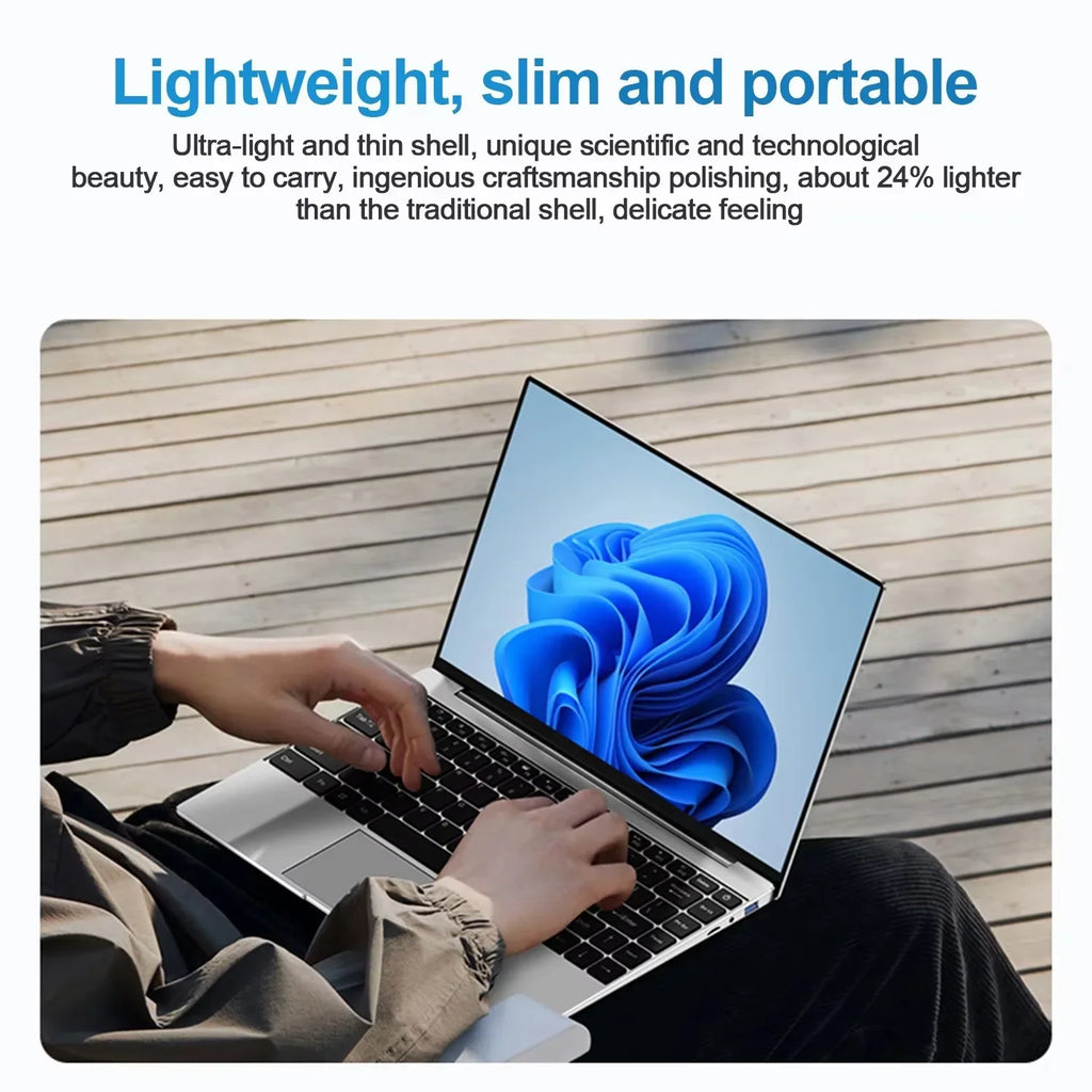 15.6" Portable Slim Laptop Core 6500Y Large Battery Long Standby Backlit Keys Fingerprint Security Office PC