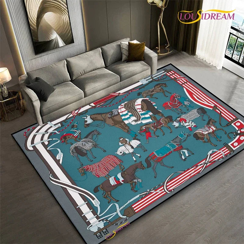 Fashion Ethnic Frame Horse Carpet Living Room bedroom yoga rugs kitchen Door Kids Un-Slip Mats Alfombra birthday gift Poster Mat