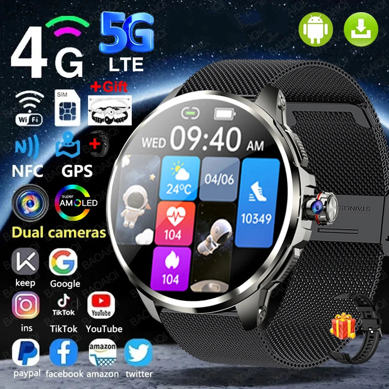 4G Full Network Smart Watch 8GB+128GB RAM 1.95 inch HD Screen 900W Video Call 2100mAh WIFI GPS Google Play Smartwatch Flashlight