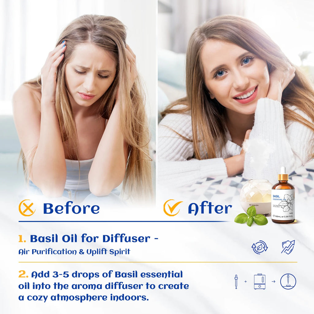 HIQILI 10ml/30ml/100ml Essential Oil With Dropper, Lemongrass/Basil/Rosemary/Camphor Tree/Oriole/Neroli，Diffuser/Humidifier