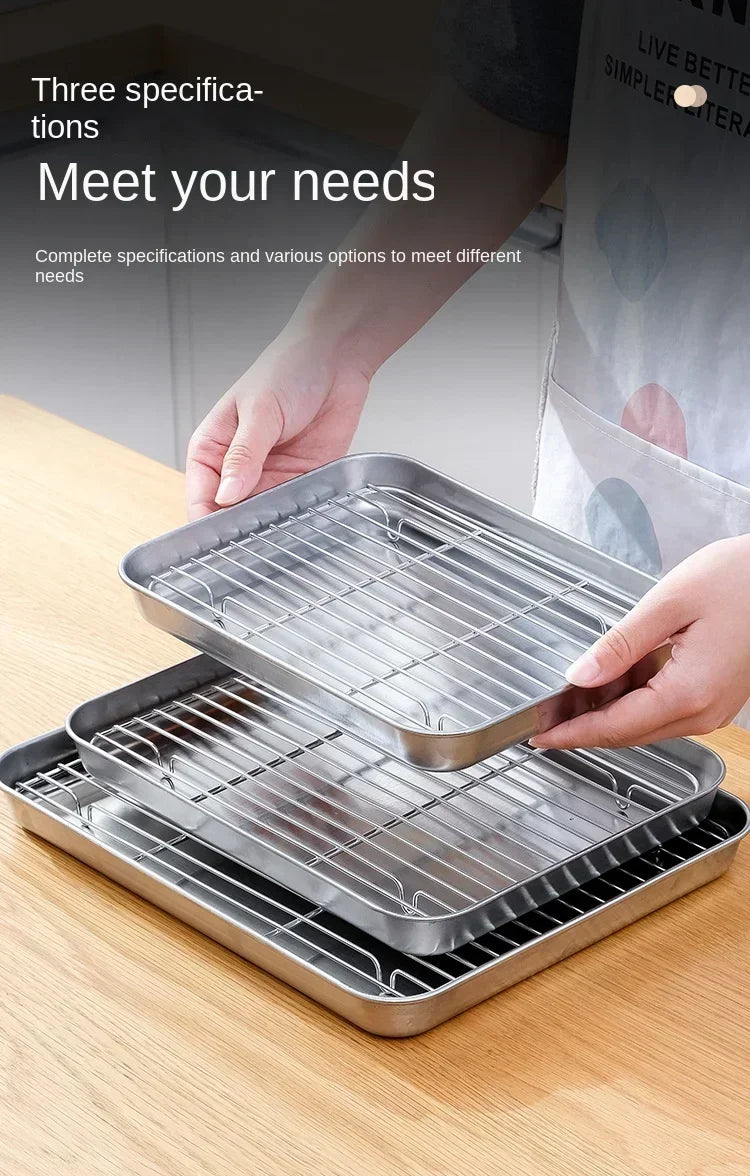Stainless Steel Baking Pan Tray with Wire Rack Cake Baking BBQ Pan Tray Plate Oven Brownie Rack Cooking Roasting Grilling Tool