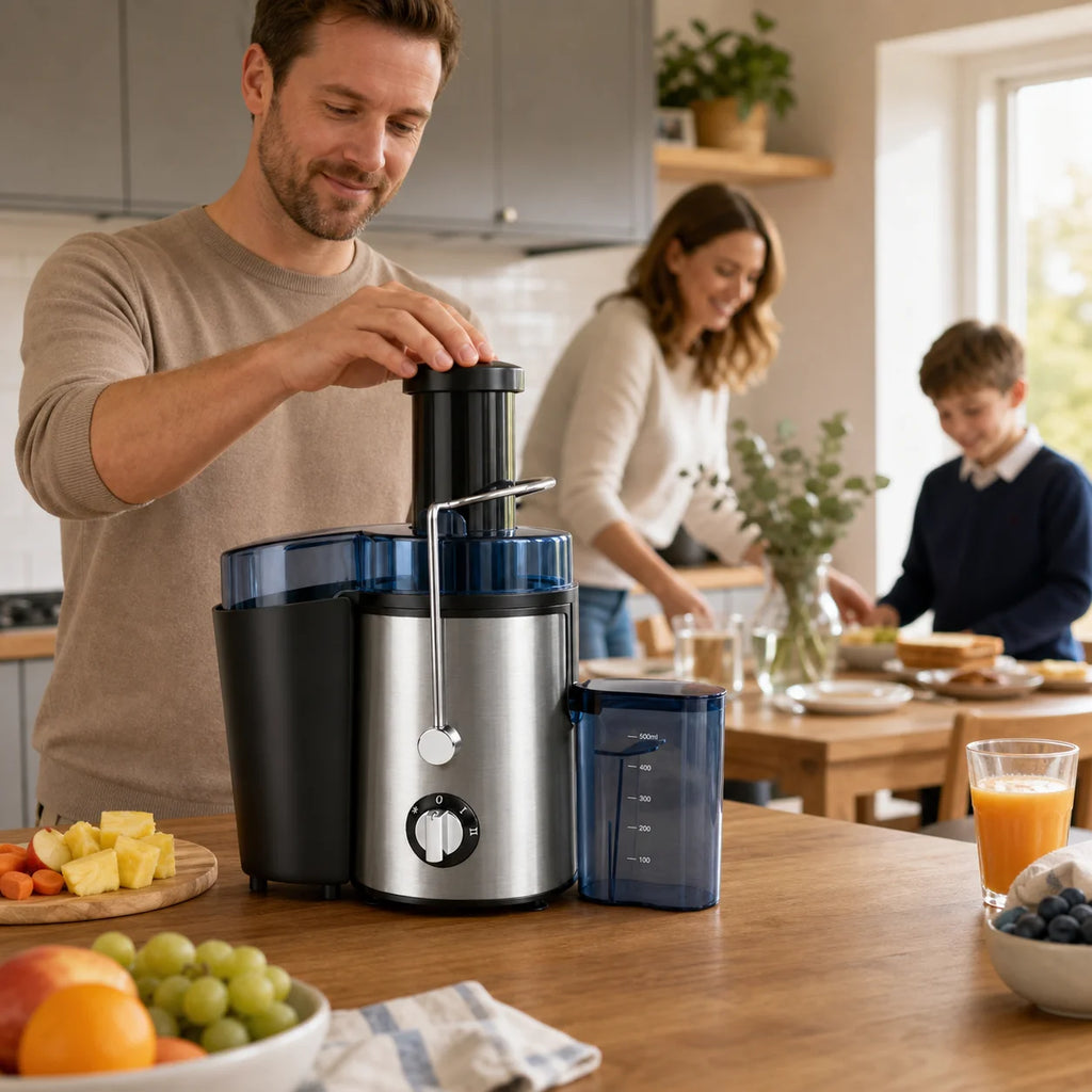 Stainless Steel Juicer Machine Fruit Vegetable Extractor 2 Speed Control Electric Juice Maker with 65mm Wide Feed Chute Easy Cleaning Detachable Parts for Home Kitchen Fresh Juice Orange Apple Carrot Celery