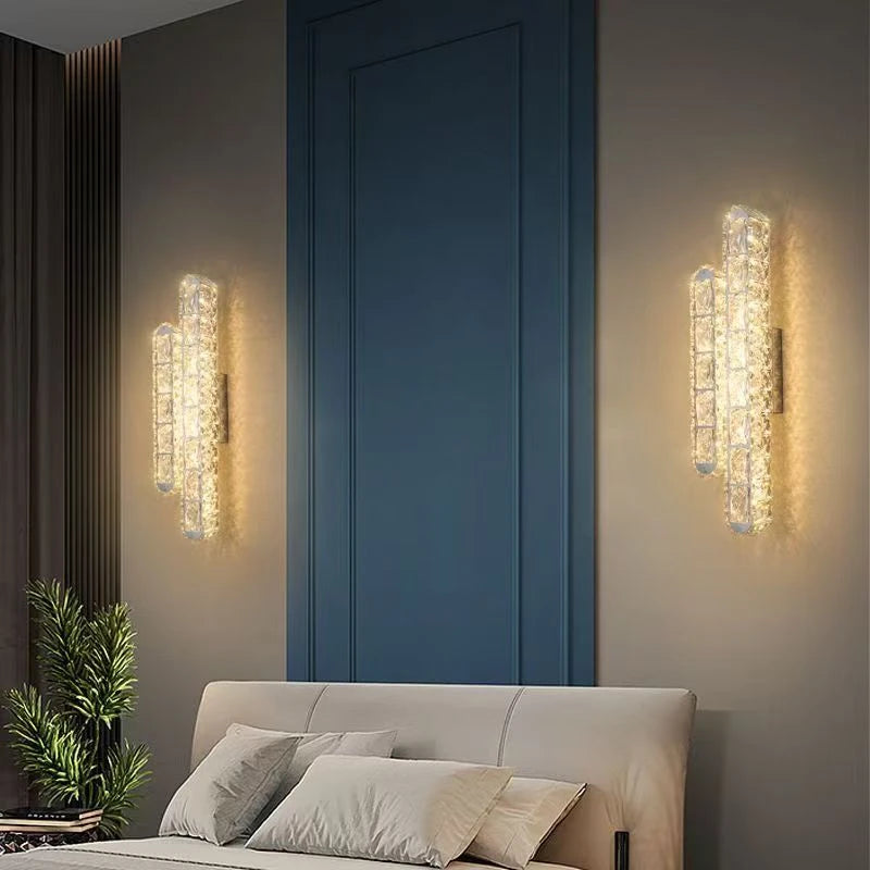 Postmodern Luxury Linear Crystal Wall Light Gold Metal Base G9 Led Wall Sconce 4 Styles Optional Bedroom Bathroom Hotel Lobby