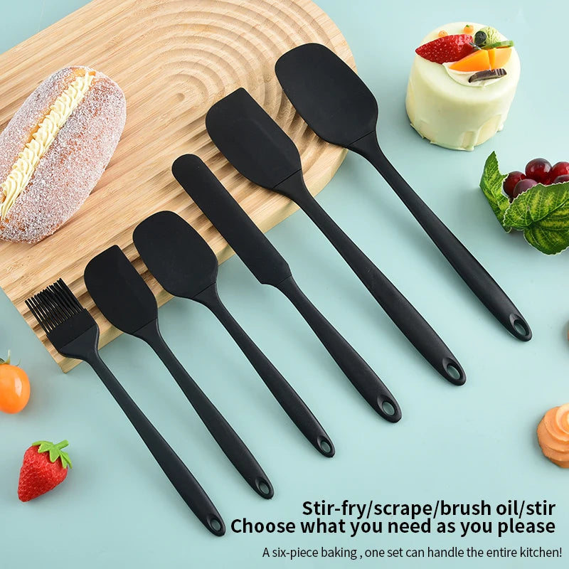 Silicone kitchenware 6-piece set, cream  scraper, spatula, oil brush, size scraper set baking tool，Non-integrated hand