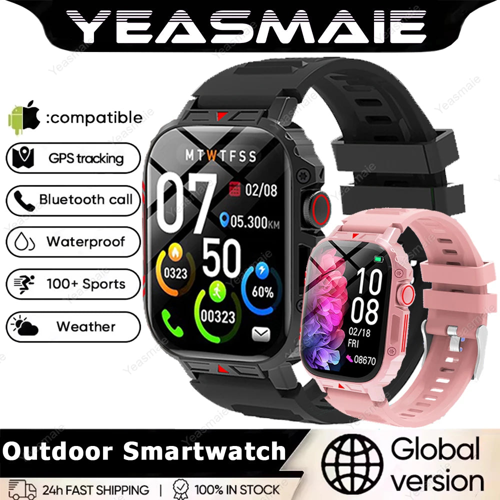 2025 New Rugged Military Sports Smart Watch 1.95 inch 300mAH Bluetooth Fitness Tracker reloj hombre Smarthwhatch For Android IOS