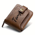Custom Name Men's Wallet Gift Stylish Brown Faux Leather Engraved Purse Personalized Decorative Durable Card Holder Coin Pocket