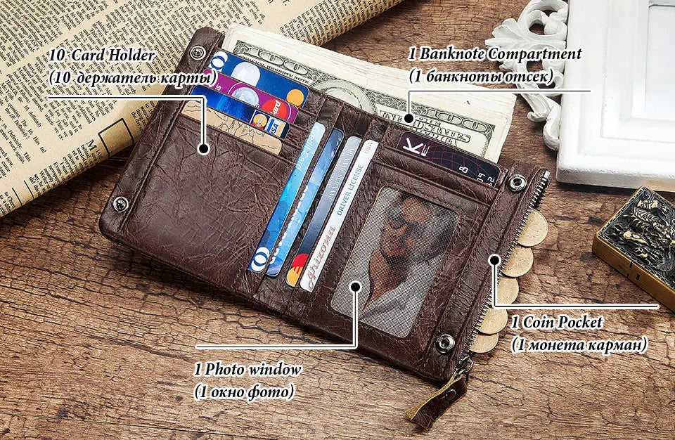 HUMERPAUL Short Wallet for Men Genuine Leather RFID Wallets with Card Holder Bifold Zip Coin Pocket Billetera Hombre Small