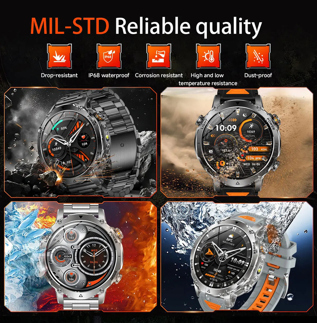 2026 Hot New 1400mAh Extra-Large Battery SmartWatch Men Military Outdoor SOS Flashlight  Waterproof Heart Rate Sports Smartwatch