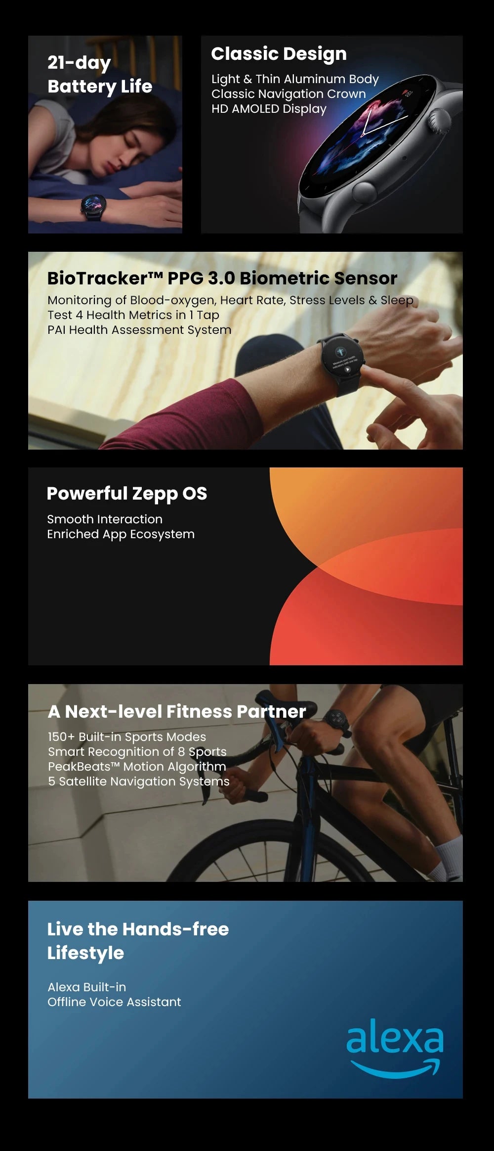 Amazfit GTR 3 Alexa Built-in Smart Watch For Men Women Play Music 1.39" AMOLED Display 21Day Battery Life Refurbished Watch