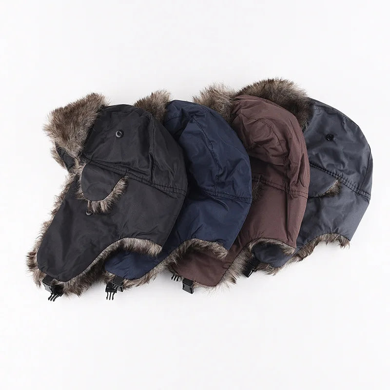 Men's Winter Trapper Aviator Trooper Earflap Warm Russian Waterproof Ski Hat Bomber Cap Russian Warm Ear Protectors Hats