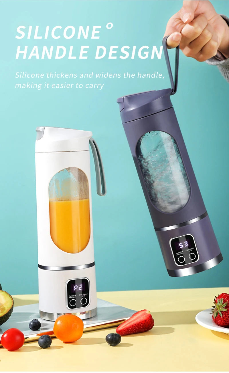 10 Blades Portable Fruit Juicer 450ml Capacity 3 Gears USB Rechargeable Blender Ice Crusher, can make smoothies/ice