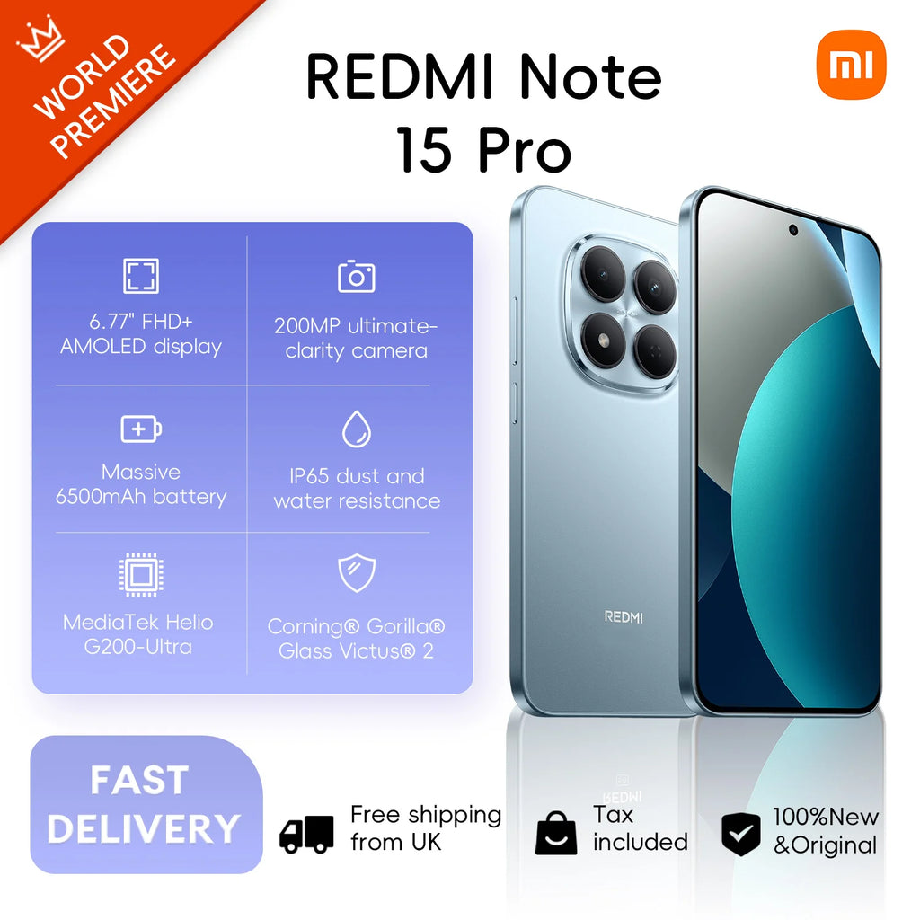 Xiaomi Redmi Note 15 Pro 4G 8+256GB Global Version MediaTek Helio G200-Ultra 6.77" 120Hz AMOLED Display 200MP 6500mAh 45W NFC