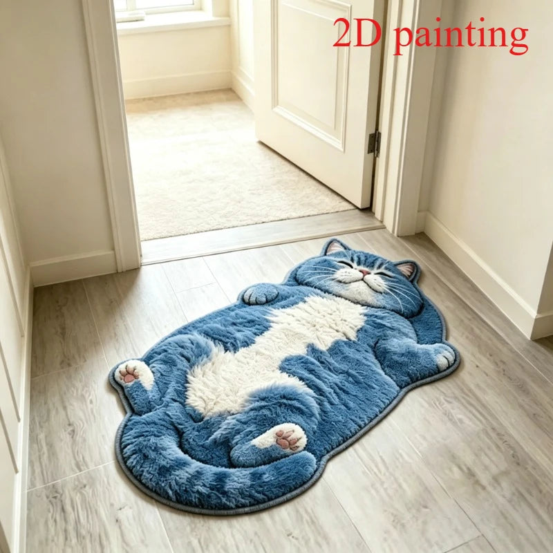 Cute Sleeping Cat Carpets for Living Room 2D Simulation Cat Bedroom Decor Carpet Fluffy Soft Plush Rug Home Thicken Floor Mat